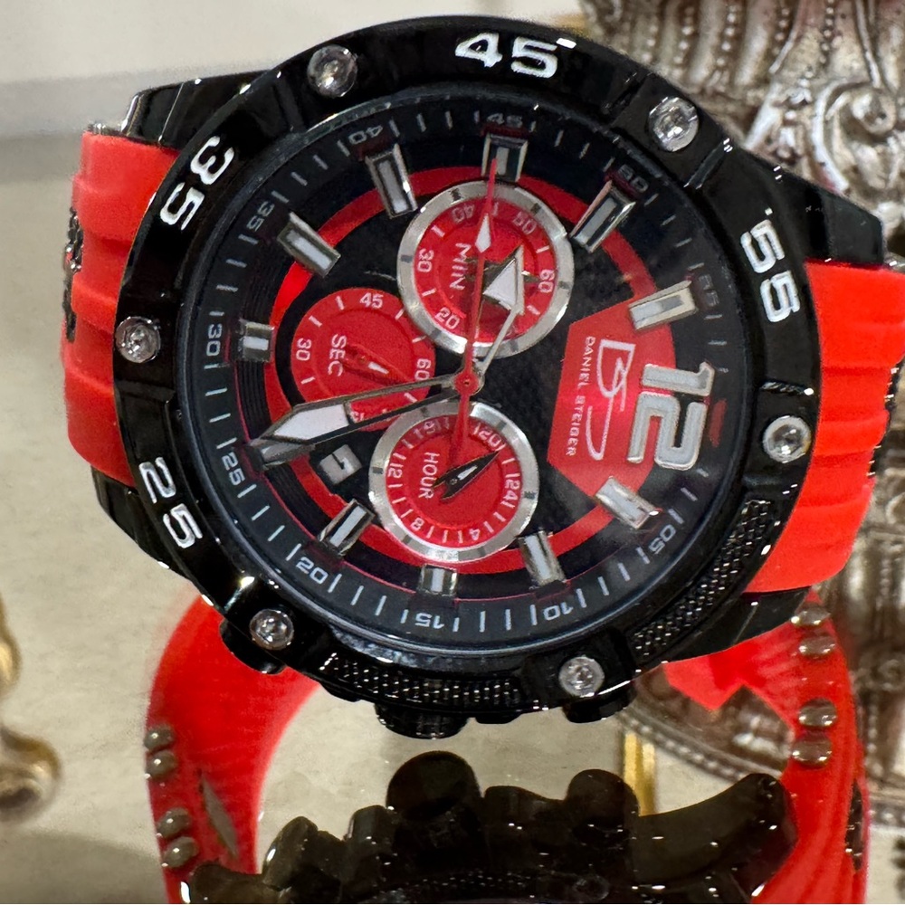 Bold Red and Black Men's Chronograph Watch BRAND NEW